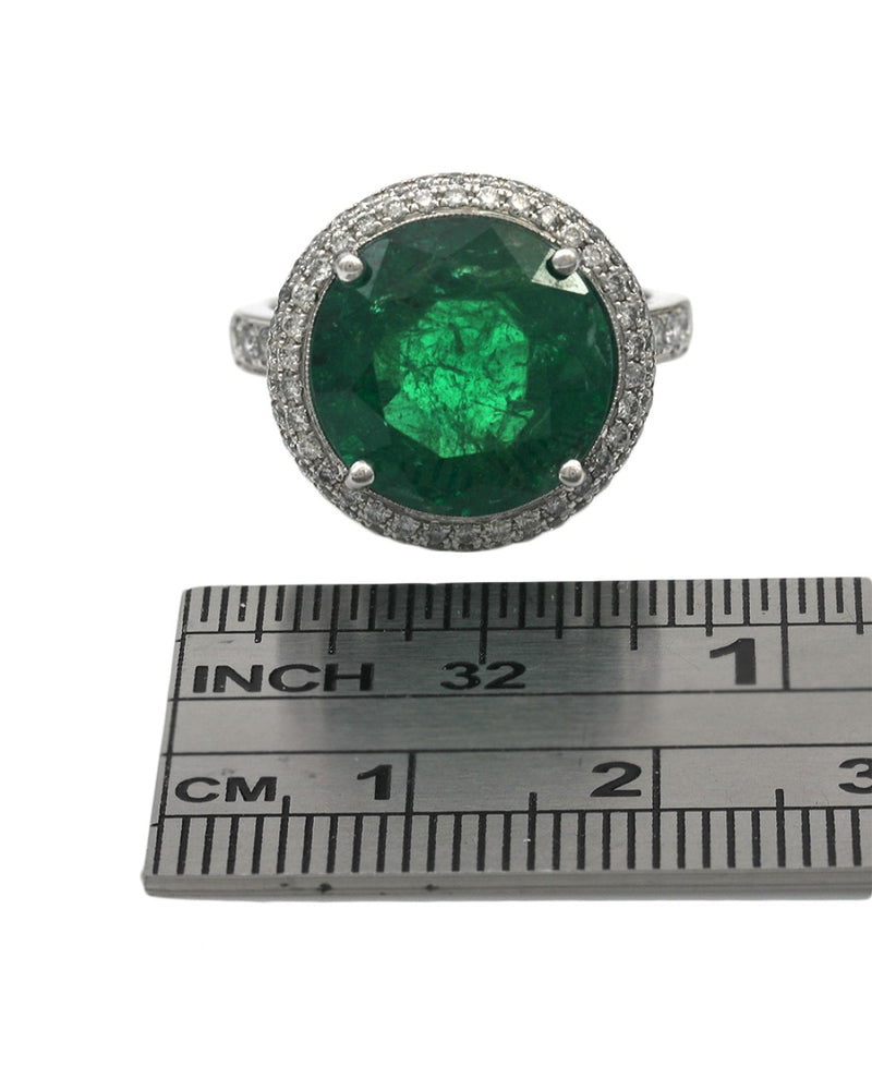 Round Emerald Diamond Halo Cocktail Ring