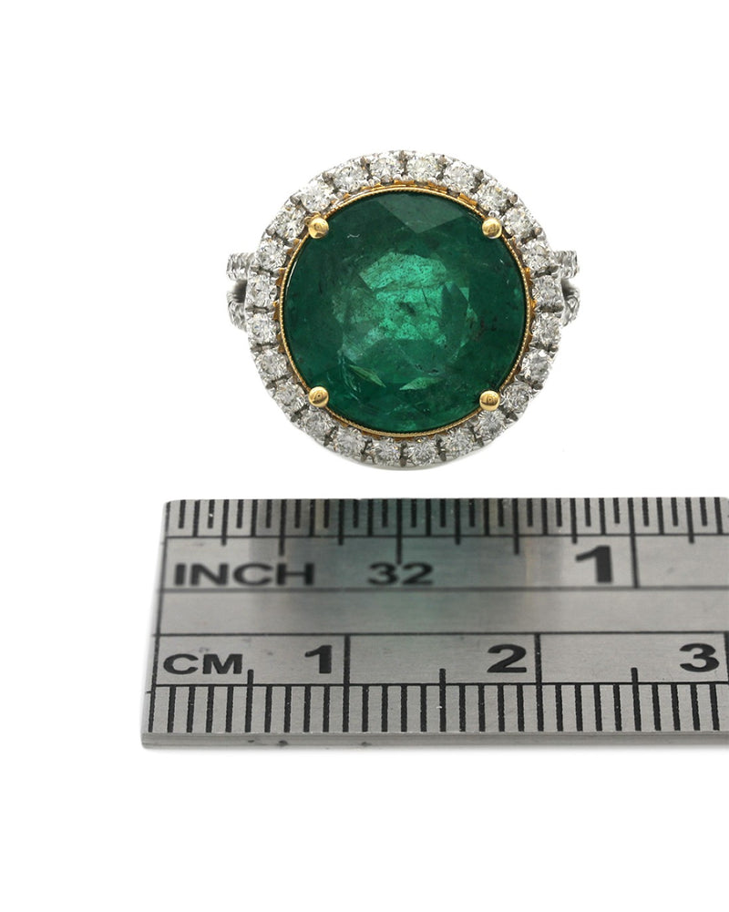 Round Emerald and Diamond Halo Ring