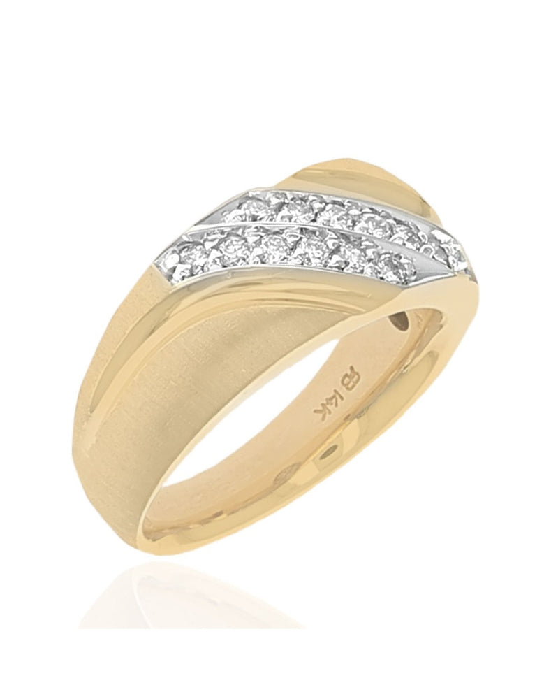 Gentlemen's 2 Row Diamond Fluted Bypass Ring in Yellow Gold