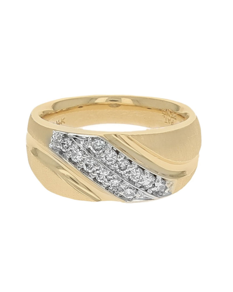 Gentlemen's 2 Row Diamond Fluted Bypass Ring in Yellow Gold