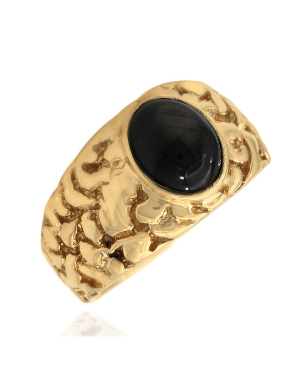 Black Star Sapphire Nugget Style Solitaire Ring in Yellow Gold