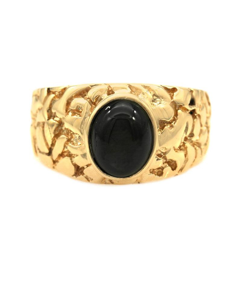 Black Star Sapphire Nugget Style Solitaire Ring in Yellow Gold