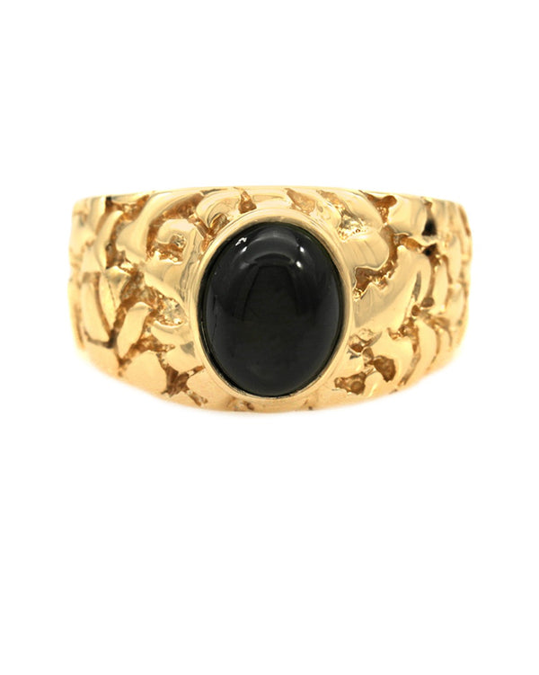Black Star Sapphire Nugget Style Solitaire Ring in Yellow Gold