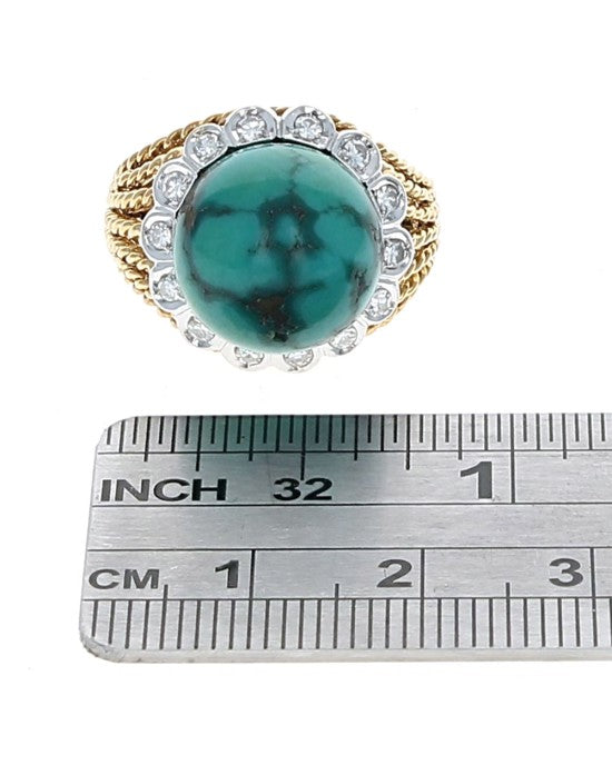 Turquoise Ball and Diamond Accent Rope Motif Ring