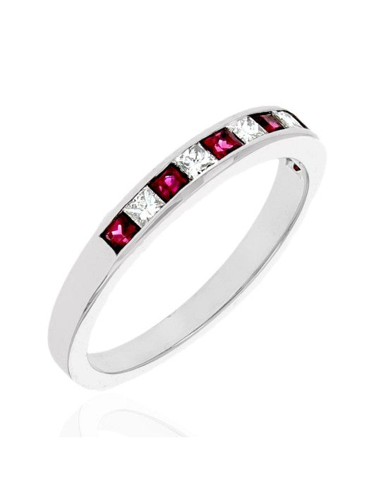 Alternating Ruby and Princess Diamond Band