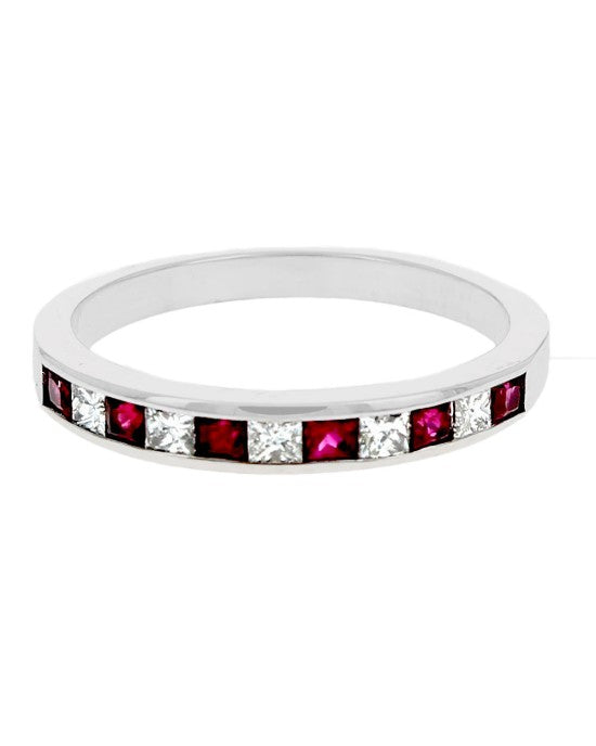 Alternating Ruby and Princess Diamond Band