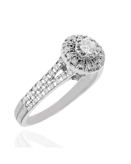 Diamond Halo Ring with Diamond Shank