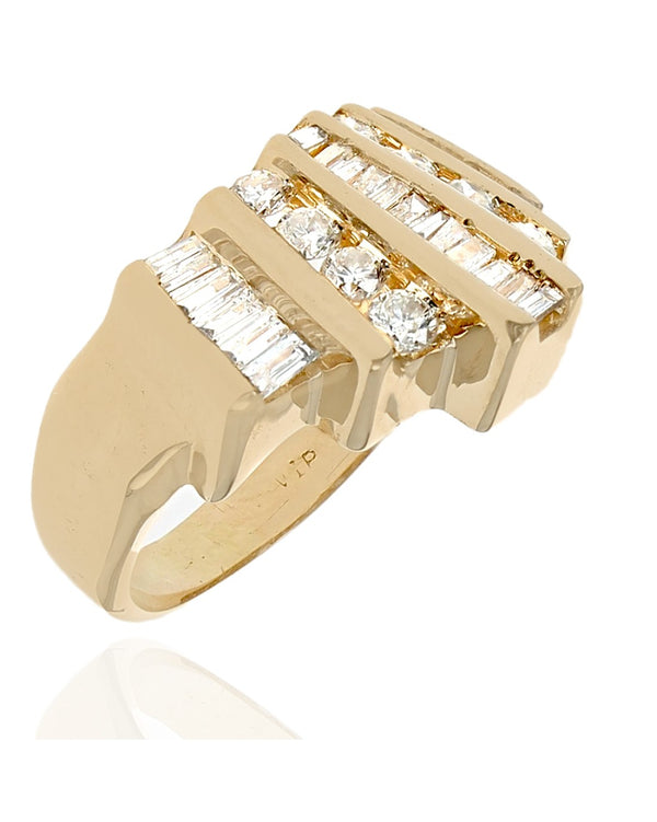 5 Row Alternating Baguette and Round Diamond Ring