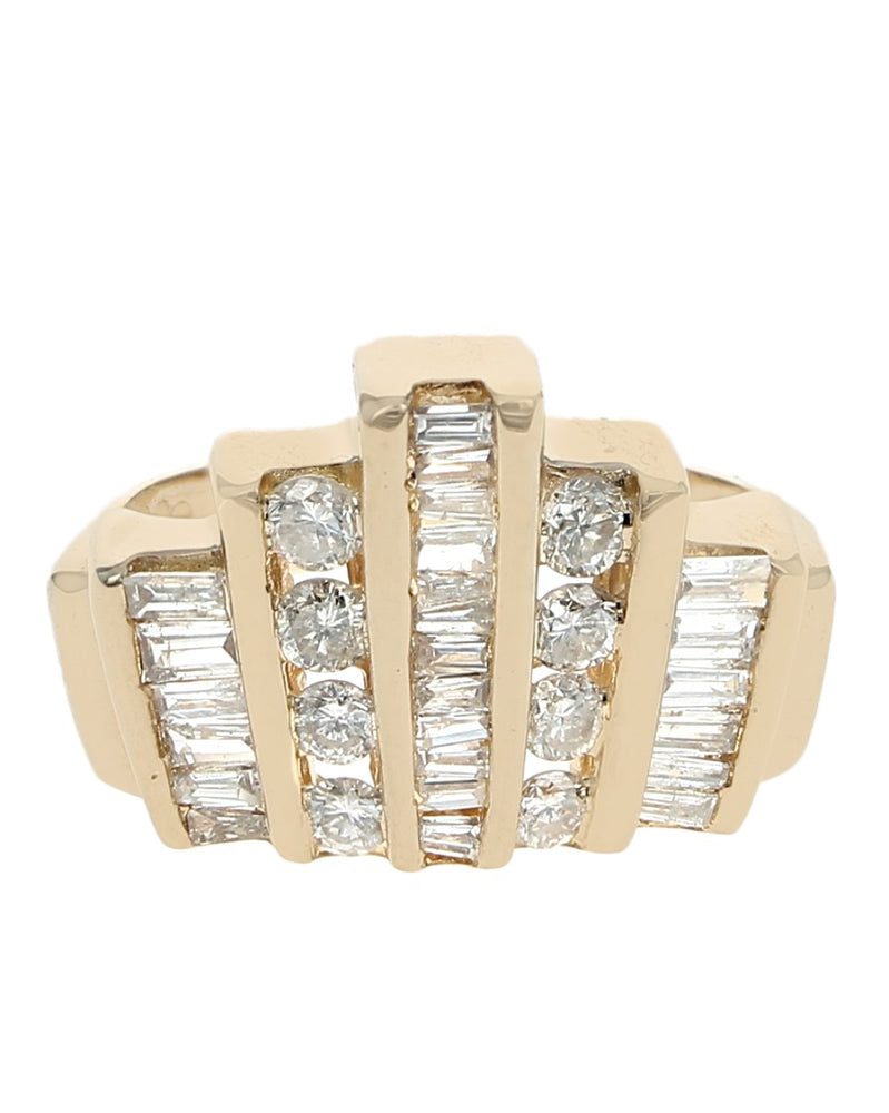 5 Row Alternating Baguette and Round Diamond Ring