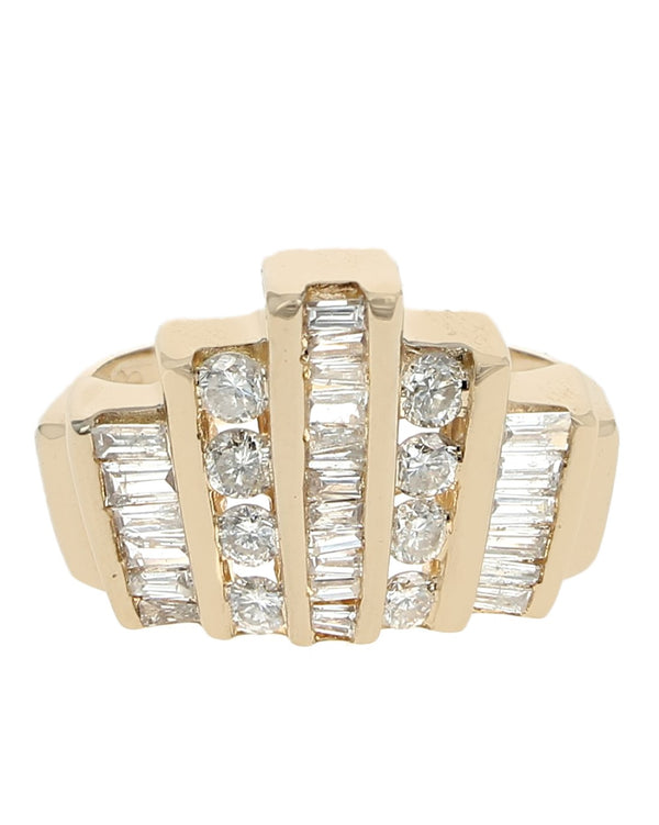 5 Row Alternating Baguette and Round Diamond Ring