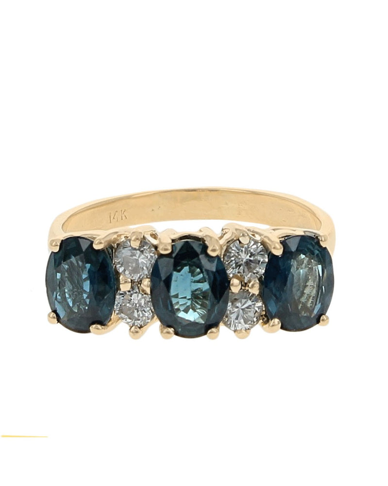 Alternating Dark Blue Sapphire and Diamond Ring in Yellow Gold