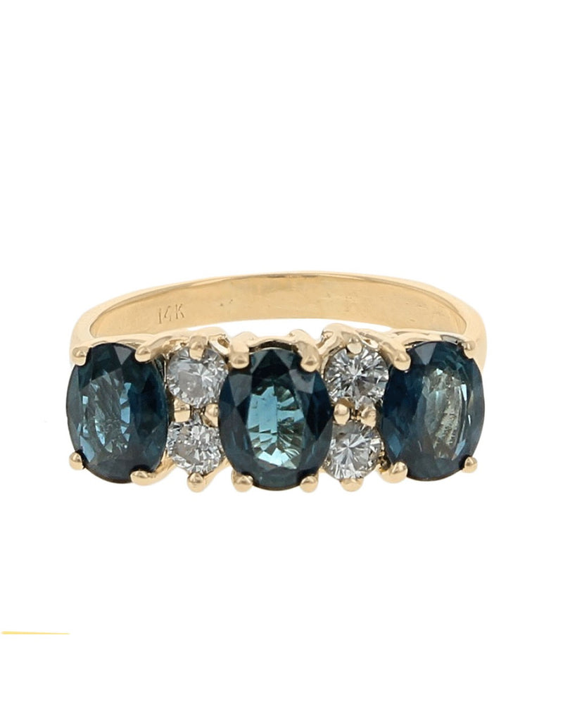 Alternating Dark Blue Sapphire and Diamond Ring in Yellow Gold