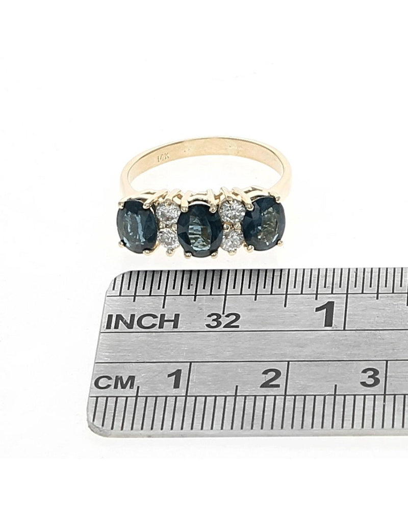 Alternating Dark Blue Sapphire and Diamond Ring in Yellow Gold