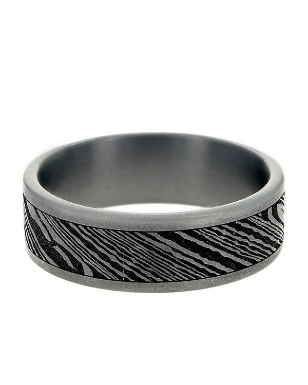 Gentlemen's Damascus Pattern Straight Edge Comfort Fit Band in Tantalum and Steel