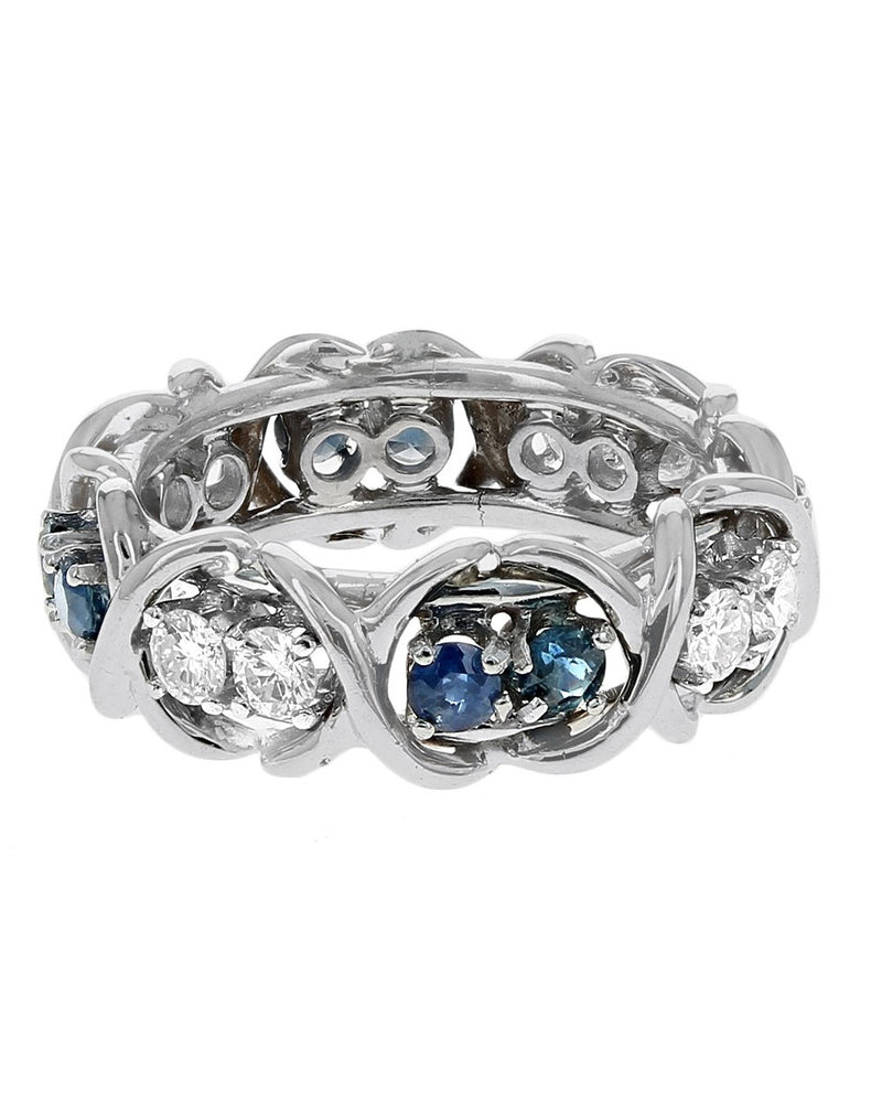 Alternating Sapphire and Diamond Crossover Eternity Ring