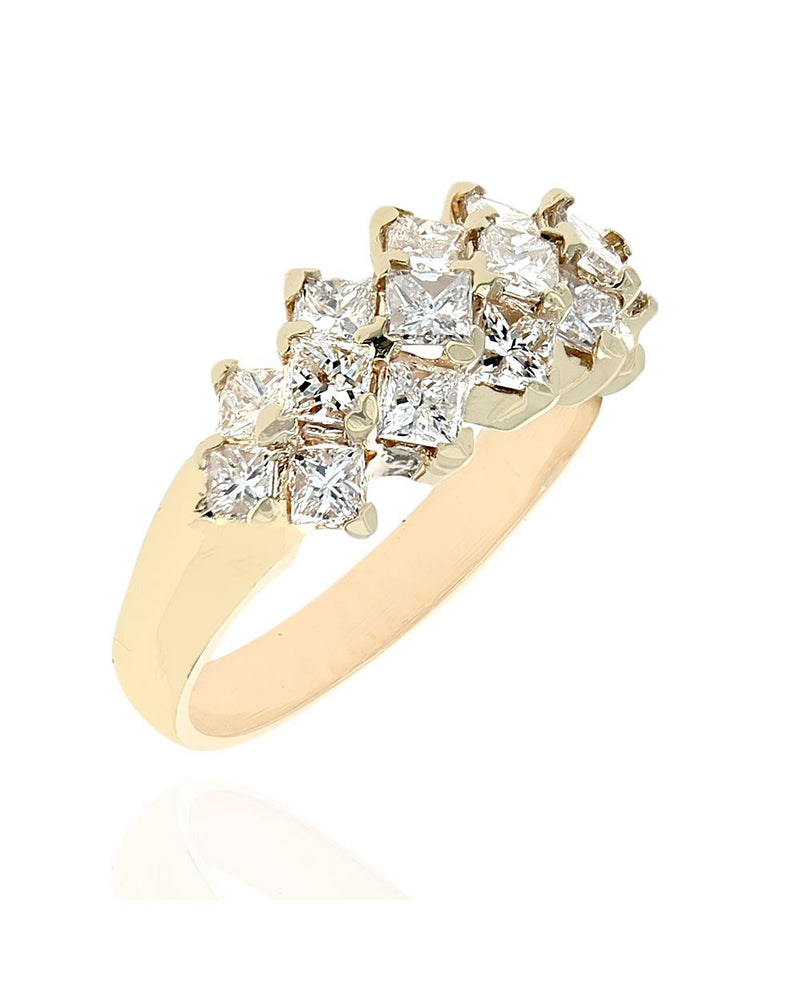 3 Row Princess Cut Ring in Yellow Gold