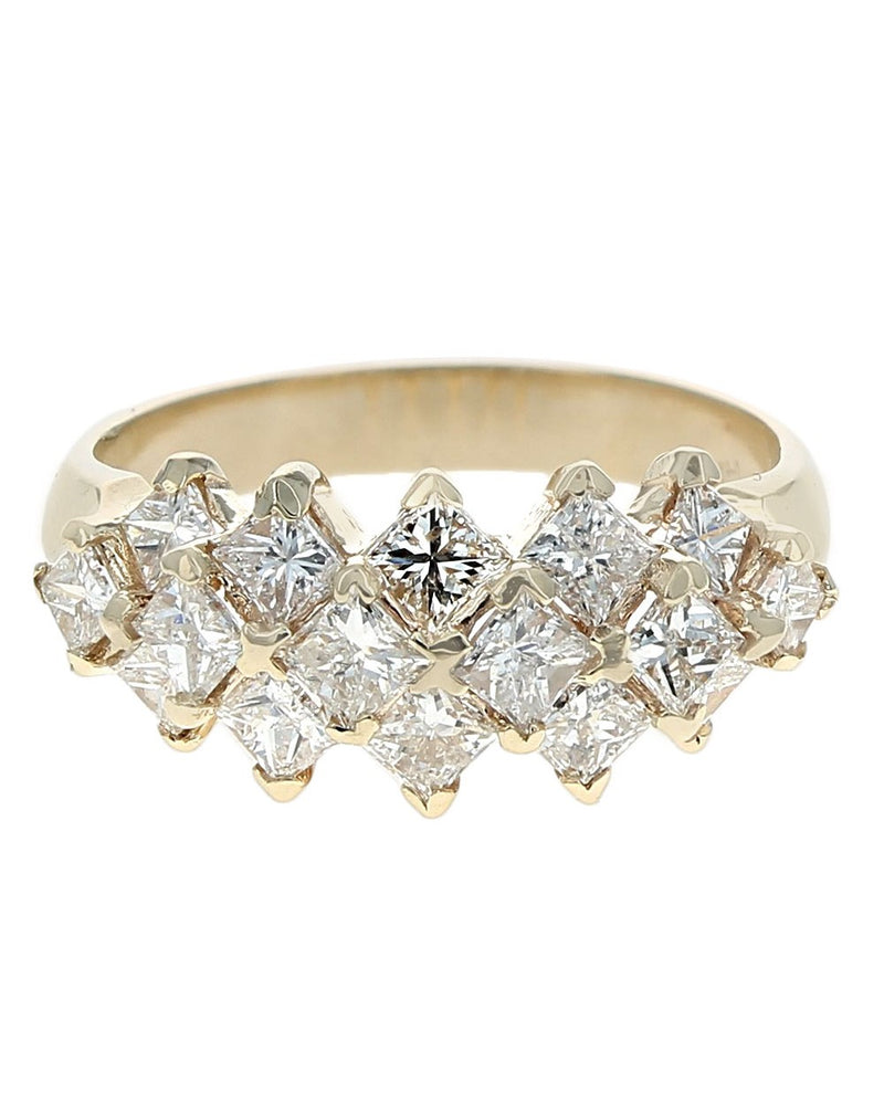 3 Row Princess Cut Ring in Yellow Gold