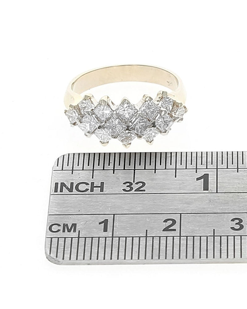 3 Row Princess Cut Ring in Yellow Gold