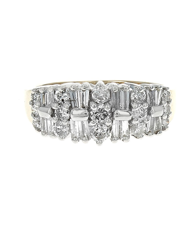 2 Row Alternating Round and Baguette Diamond Ring