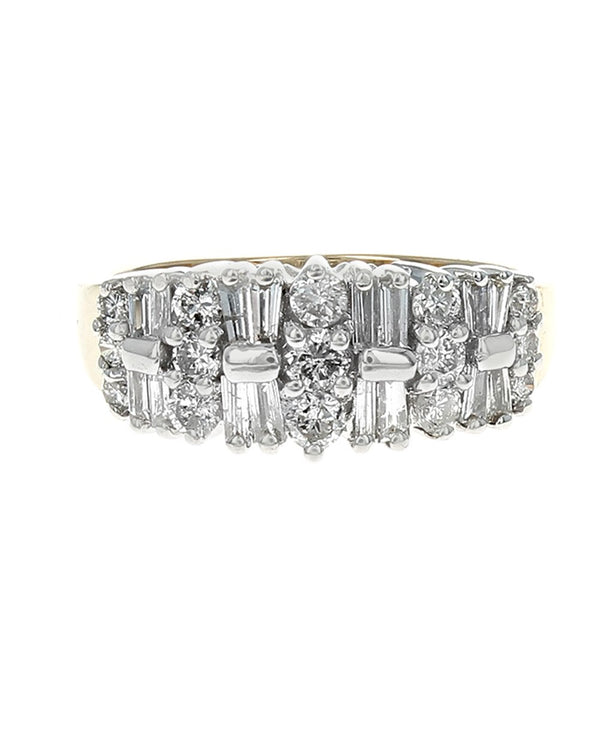 2 Row Alternating Round and Baguette Diamond Ring