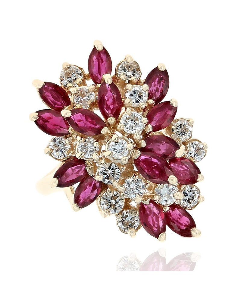 Ruby and Diamond Cluster Cocktail Ring