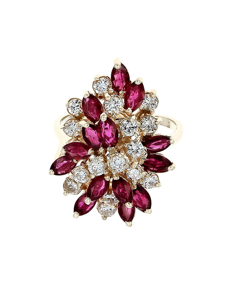 Ruby and Diamond Cluster Cocktail Ring