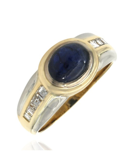 Sapphire Cabochon and Diamond Tapered Ring