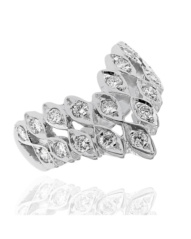 Two Row Diamond Open Cut Chevron Ring in White Gold