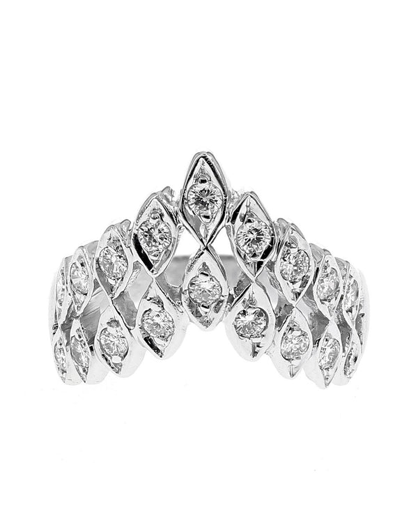 Two Row Diamond Open Cut Chevron Ring in White Gold