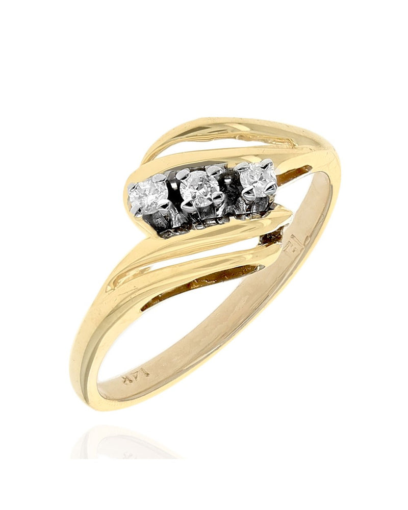 3 Stone Diamond Open Cut Bypass Ring in White and Yellow Gold