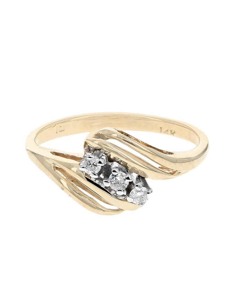 3 Stone Diamond Open Cut Bypass Ring in White and Yellow Gold