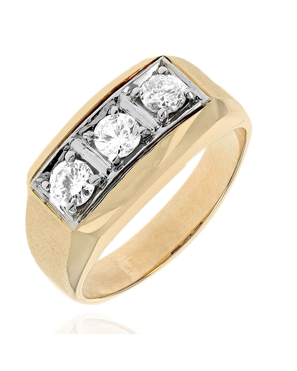 Gentlemen's Three Stone Diamond Ring in White and Yellow Gold