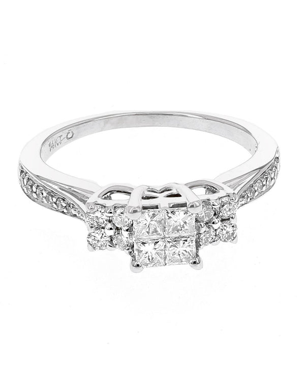 Diamond Three Station Engagement Ring in White Gold