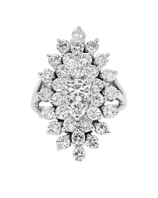 Diamond Marquise Shape Cluster Ring in White Gold