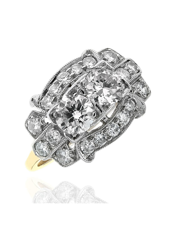 Vintage Diamond Open Cut Milgrain Ring in Yellow Gold and Platinum