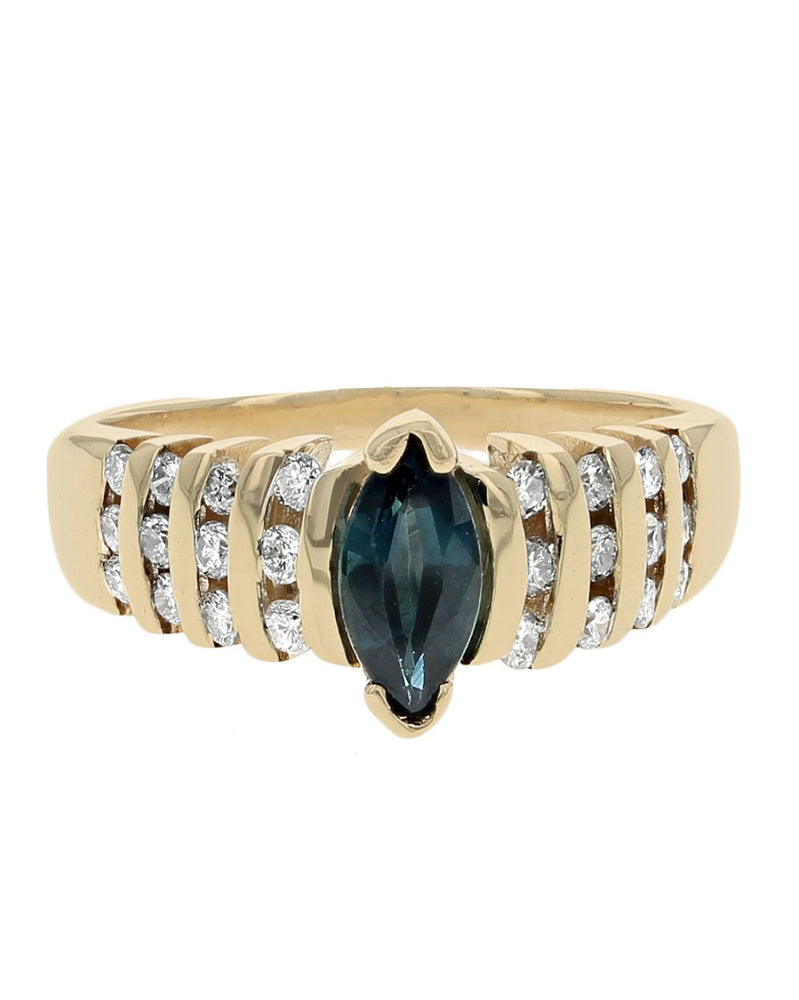 Blue Sapphire and Diamond Ring in Yellow Gold
