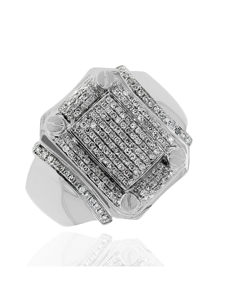 Gentlemen's Diamond Screw Accent Ring in White Gold