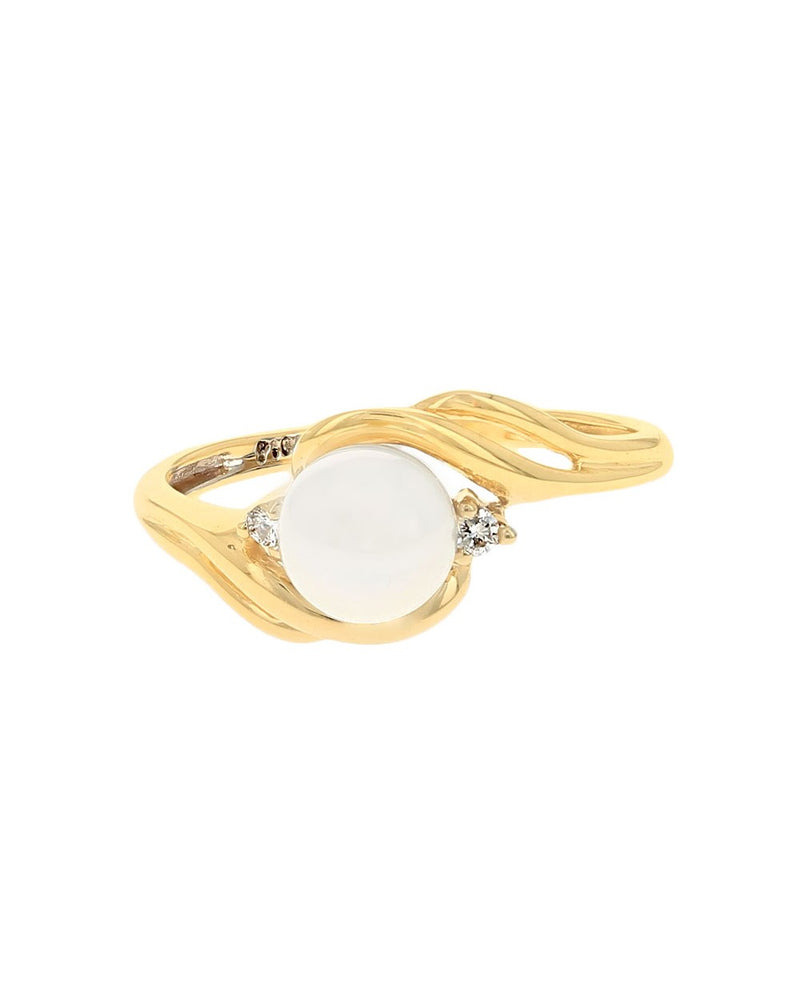 Pearl and Diamond Bypass Ring in Yellow Gold