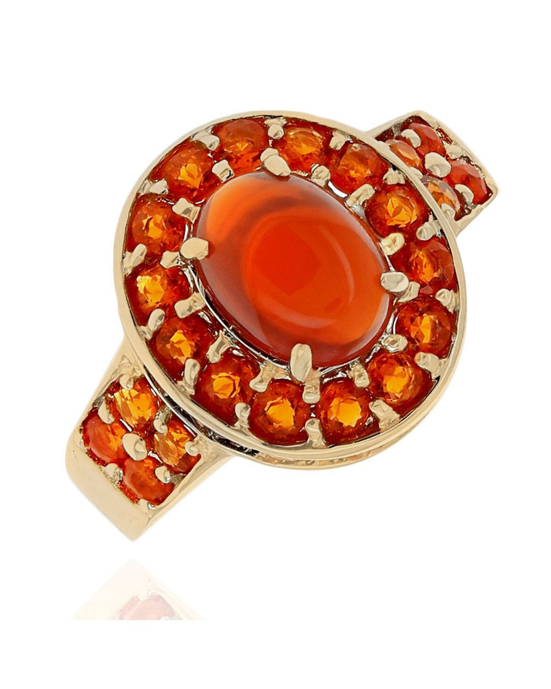 Mexican Fire Opal Halo Ring in Yellow Gold