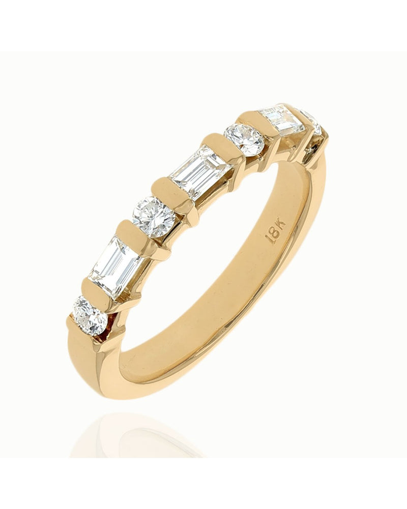 Alternating Bar Set Round and Baguette Diamond Ring