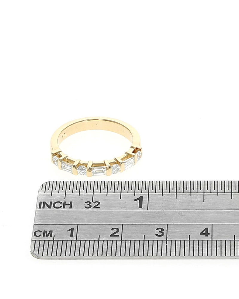 Alternating Bar Set Round and Baguette Diamond Ring