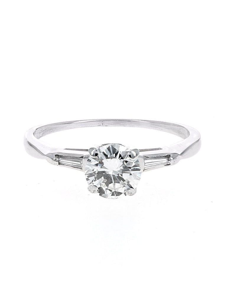 Round Diamond Solitaire Baguette Diamond Accent Engagement Ring