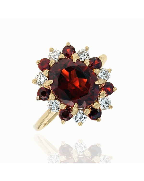 Pyrope Garnet and Diamond Halo Ring