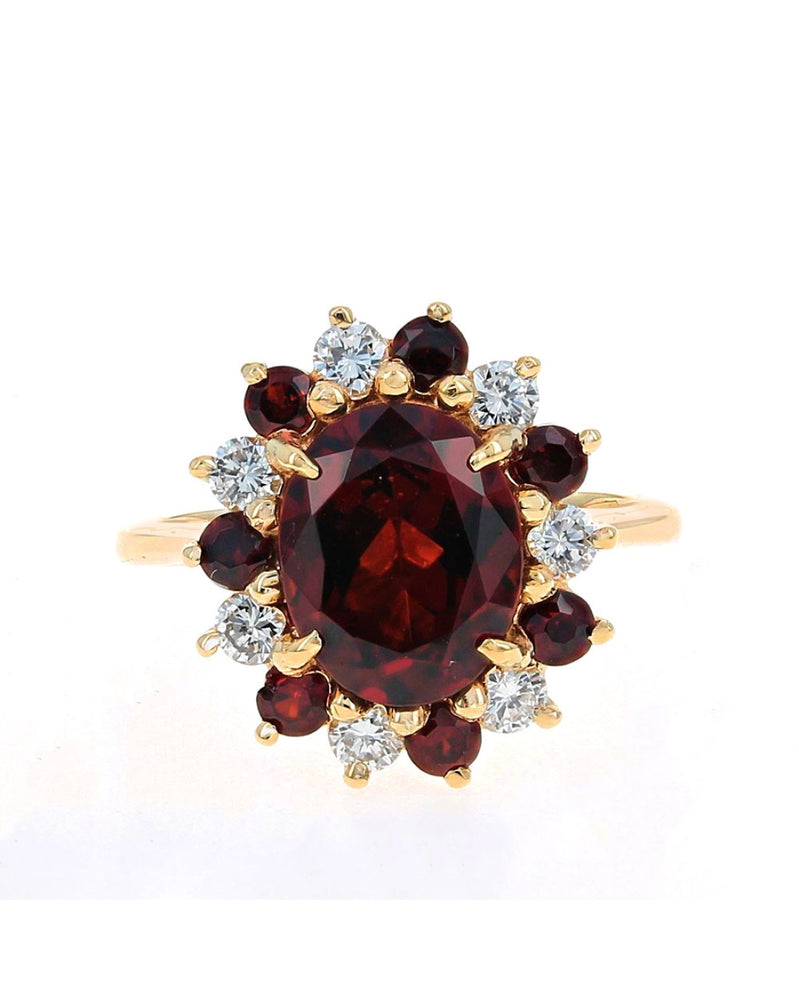 Pyrope Garnet and Diamond Halo Ring