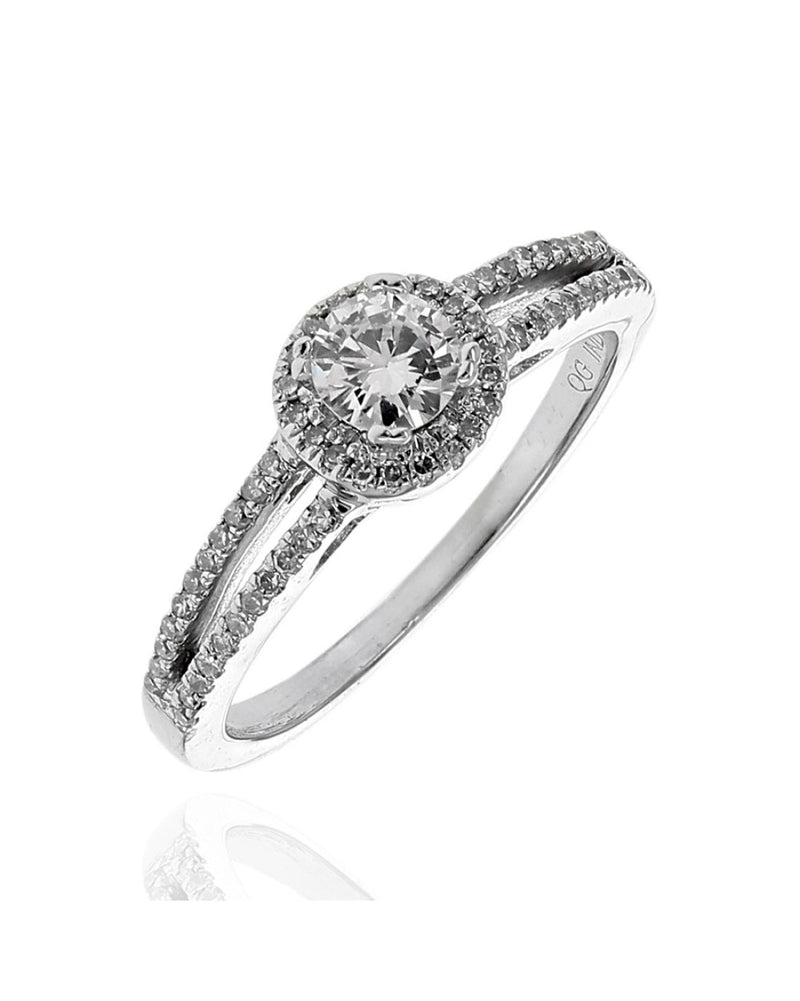 Diamond Halo Split Shank Engagement Ring