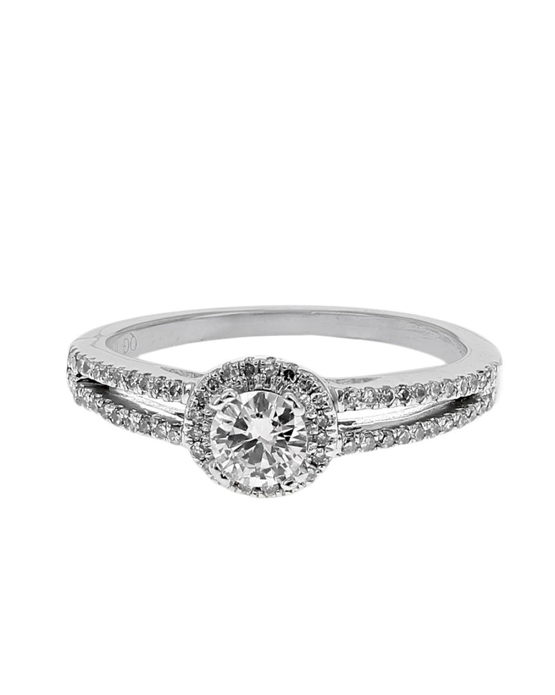 Diamond Halo Split Shank Engagement Ring