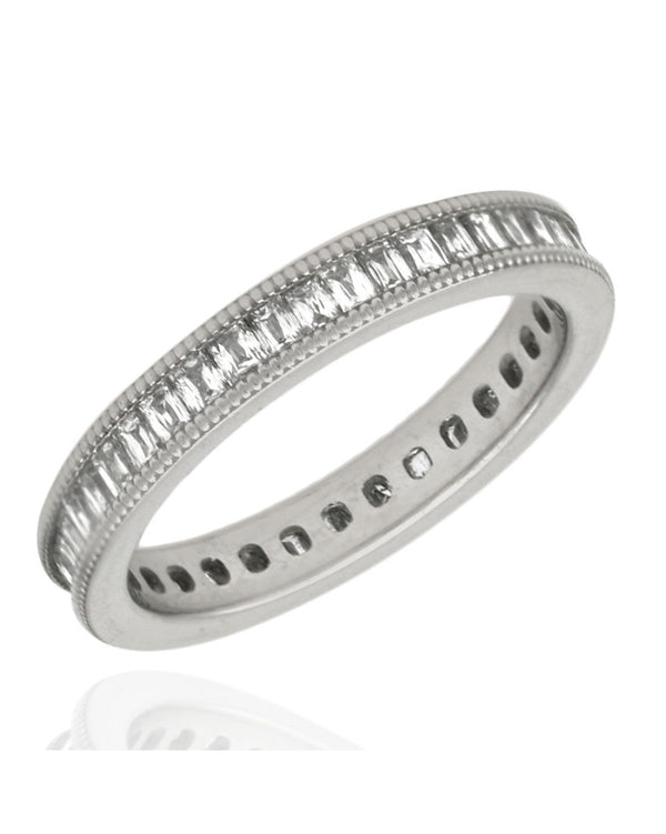 Platinum Baguette Eternity Band with Milgrain Accent