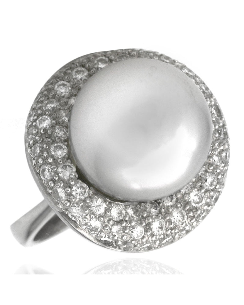 White South Sea Pearl and Diamond Halo Ring