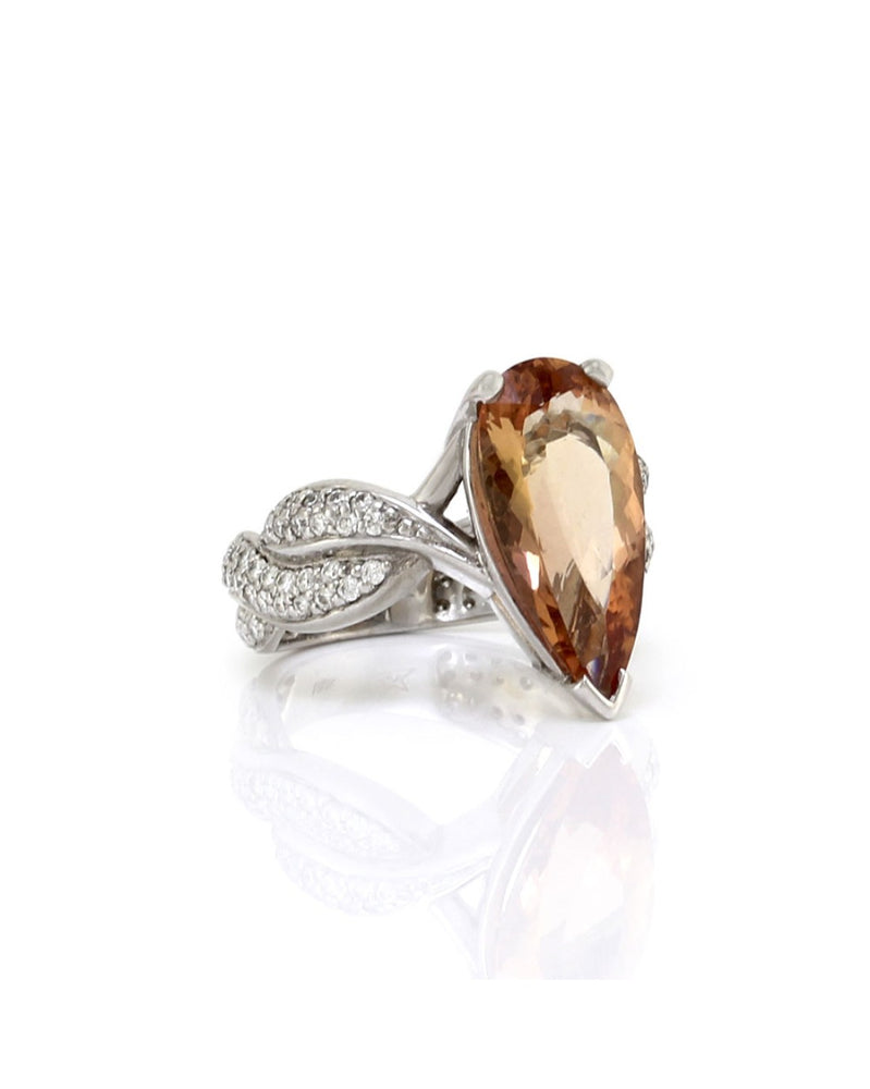 Imperial Topaz and Pave Diamond Ring in Gold