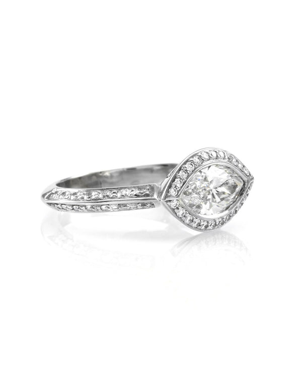 1.08 Ct. Marquise Cut Pave Diamond Halo Ring in Gold